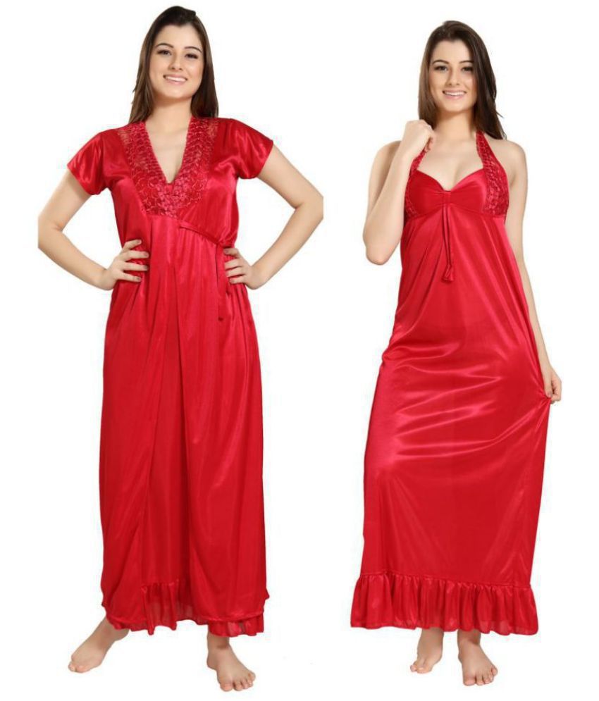     			Romaisa Satin Nighty & Night Gowns - Red Pack of 2