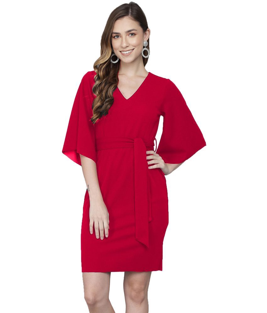     			Addyvero Cotton Lycra Red Bodycon Dress - Single