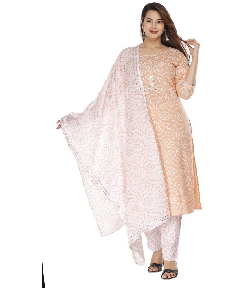     			HIGHLIGHT FASHION EXPORT Pink Cotton Kurti With Pants - Stitched Suit Single