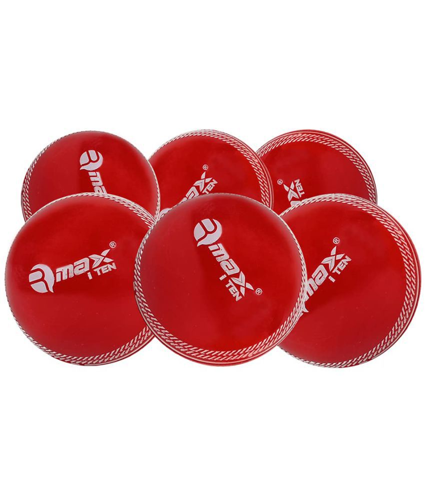    			Rmax i-10 PVC Cricket Ball for Practice, Training, Matches for All Age Group (Knocking Ball, Hard Shot Ball, i-10 Soft Ball) (RED, Pack of 6)