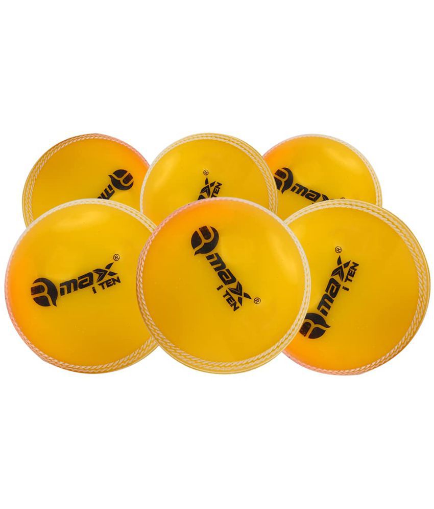     			Rmax i-10 PVC Cricket Ball for Practice, Training, Matches for All Age Group (Knocking Ball, Hard Shot Ball, i-10 Soft Ball) (Yellow, Pack of 6)