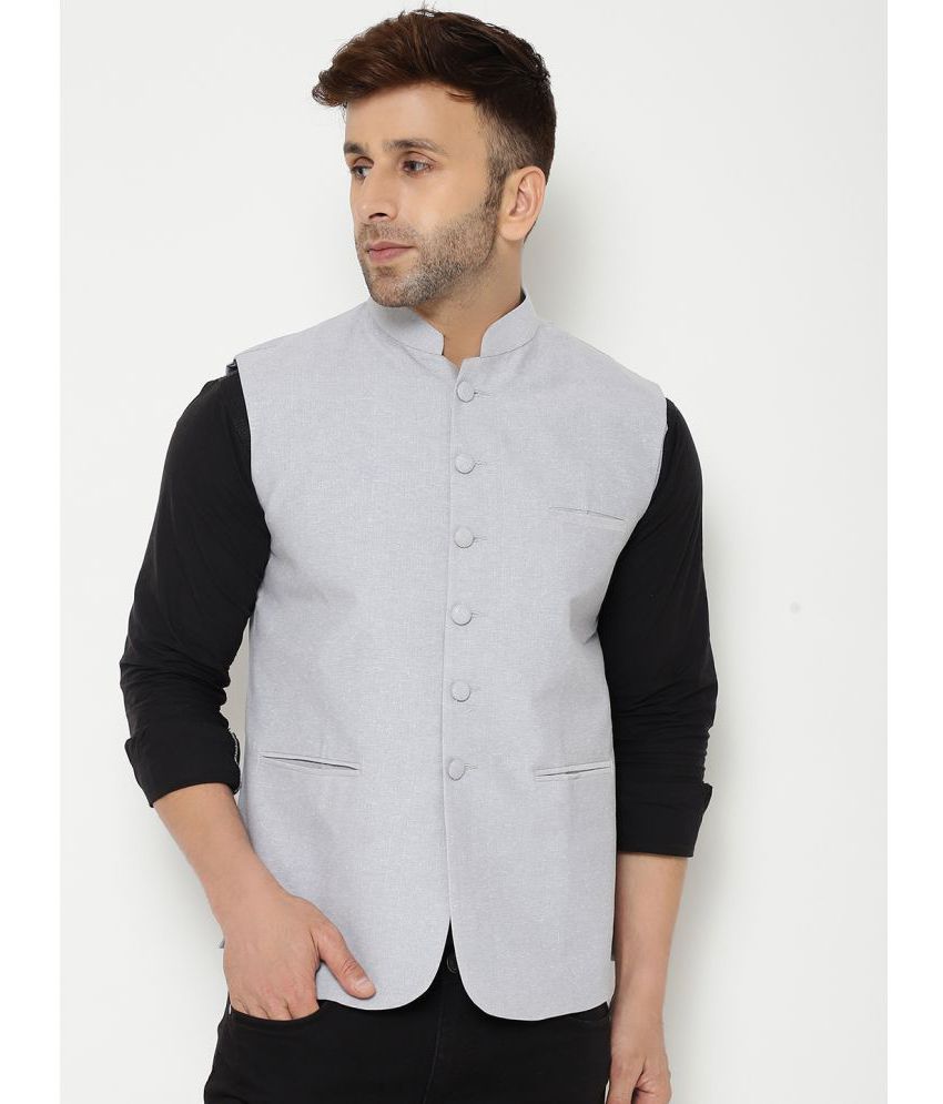     			RIAG Grey Cotton Nehru Jacket Single Pack
