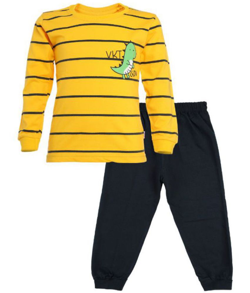     			CATCUB Boy's & Girl's Cotton Printed Clothing Set(Yellow)
