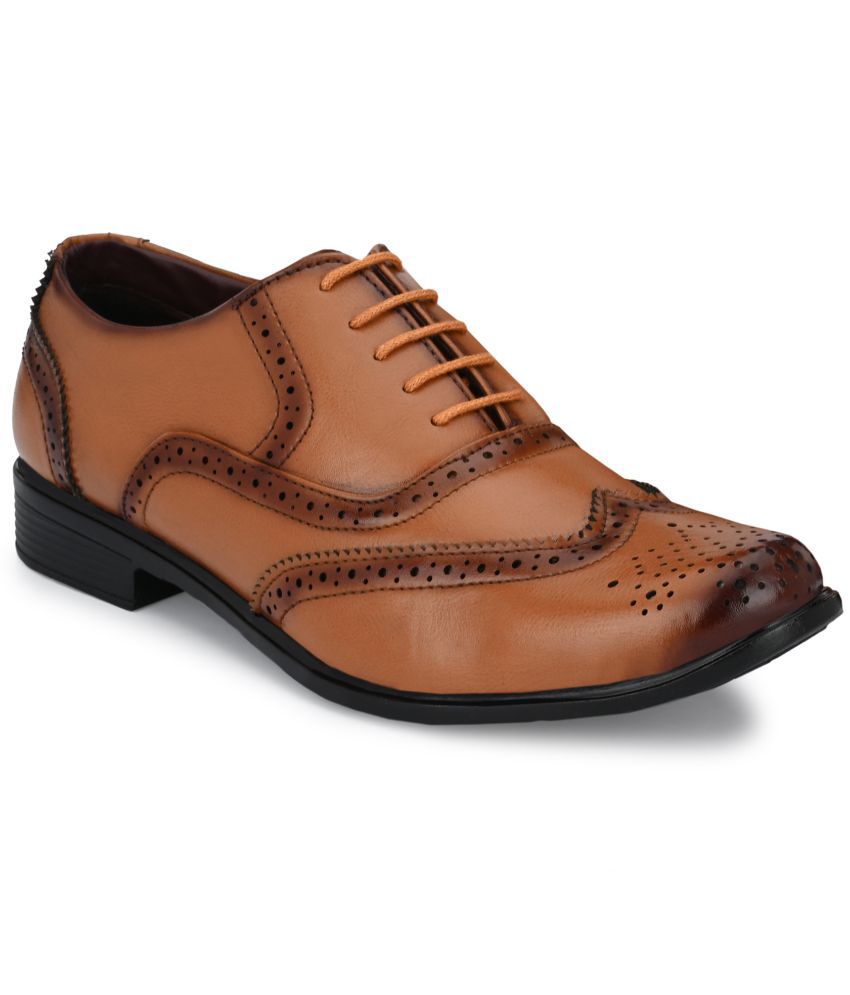 1AAROW Brogue Artificial Leather Tan Formal Shoes