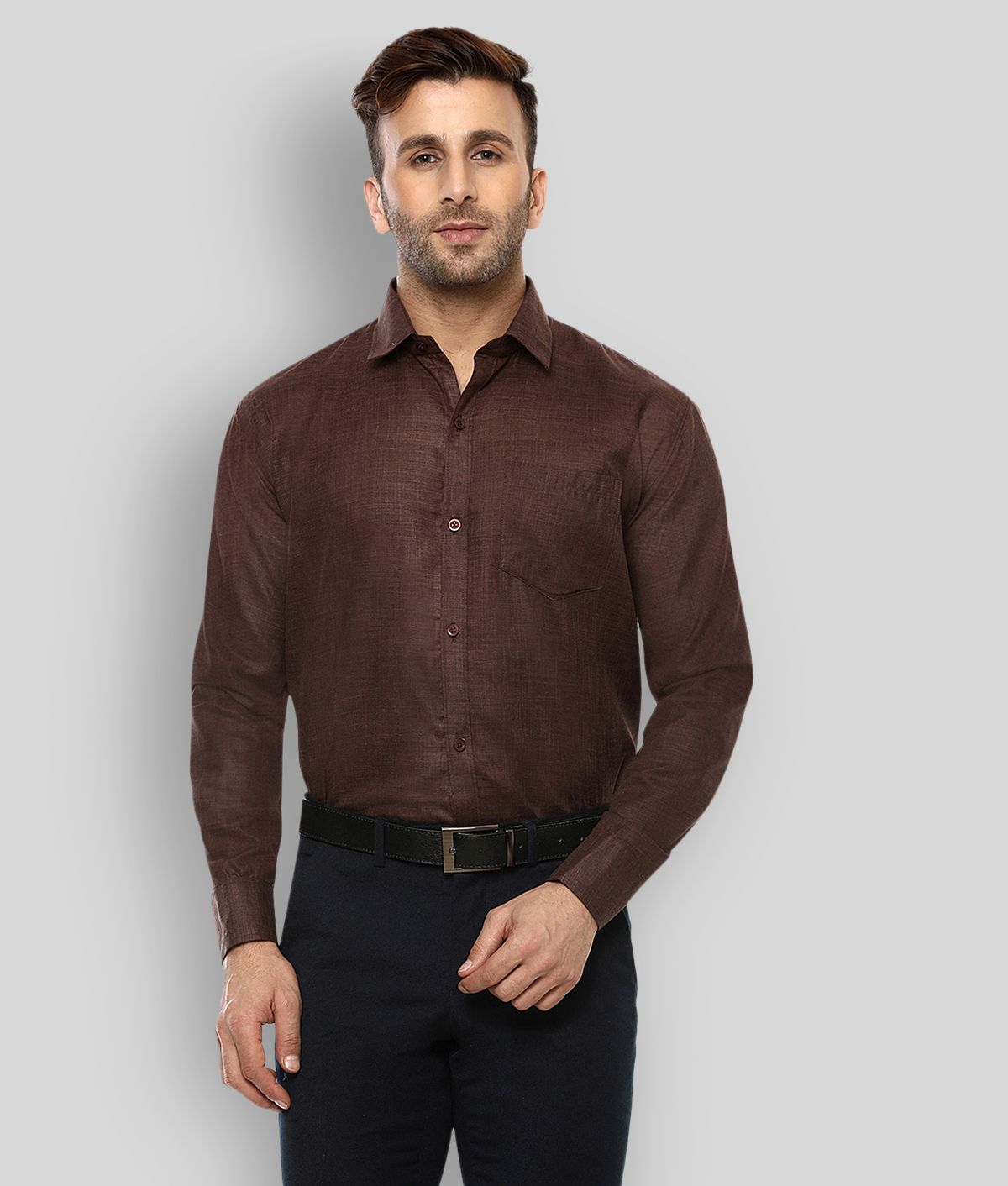     			Hangup - Brown Cotton Regular Fit Men's Formal Shirt (Pack of 1)