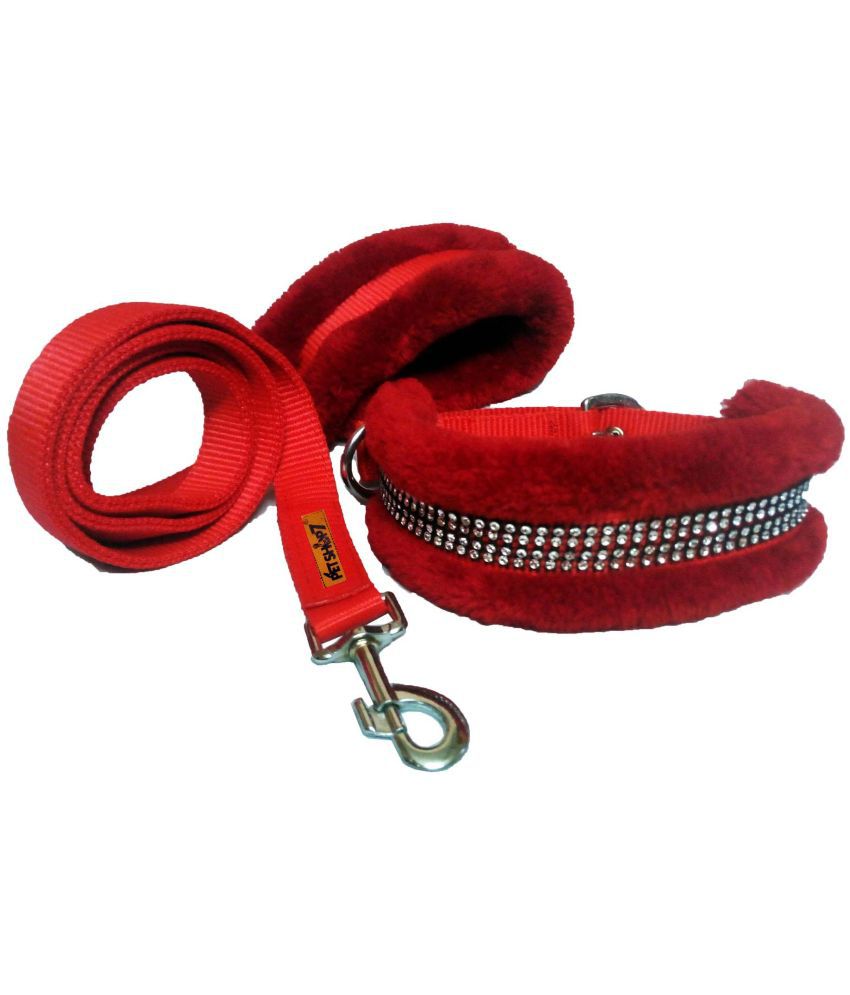    			Petshop7 Nylon Nug Fur Padded  Dog Collar and Dog Leash  - Large  (Adjustable Neck Size  : 16-20inch)