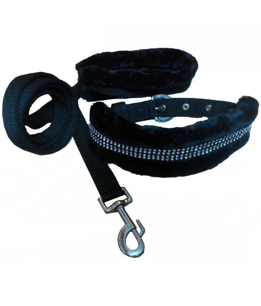     			Petshop7 Nylon Nug Fur Padded  Dog Collar and Dog Leash  - Small (Adjustable Neck Size  : 12-15inch)