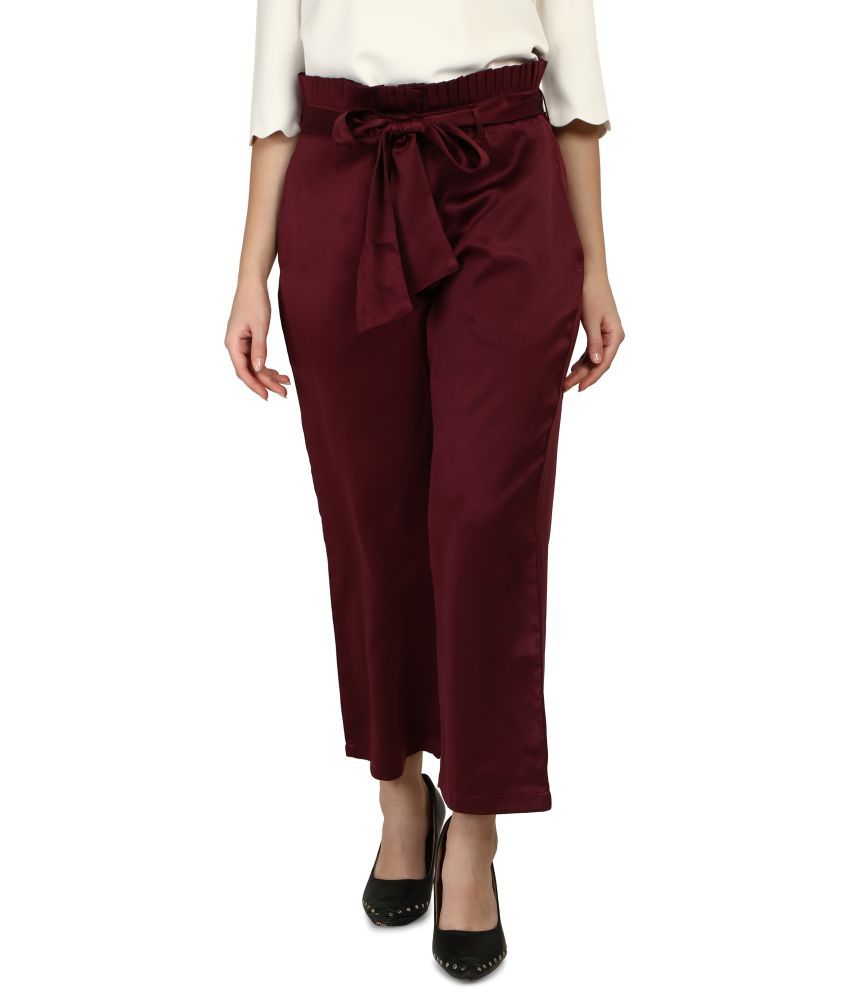     			Smarty Pants - Satin Regular Wine Women's Casual Pants ( Pack of 1 )