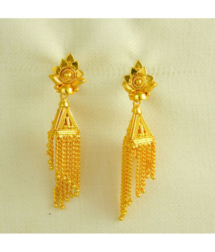     			Happy Stoning Gold Plated Tasseled Designer Traditional Ethnic Jhumka Jhumki Earrings