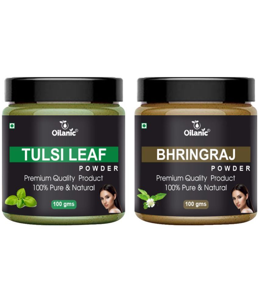     			Oilanic 100% Pure Tulsi Powder & Bhringraj Powder For Skin Hair Mask 200 g Pack of 2