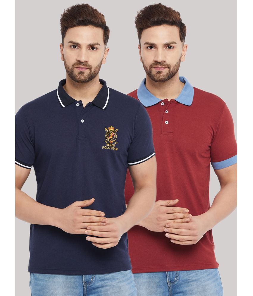     			The Million Club Pack of 2 Cotton Blend Regular Fit Solid Half Sleeves Men's Polo T Shirt ( Navy )