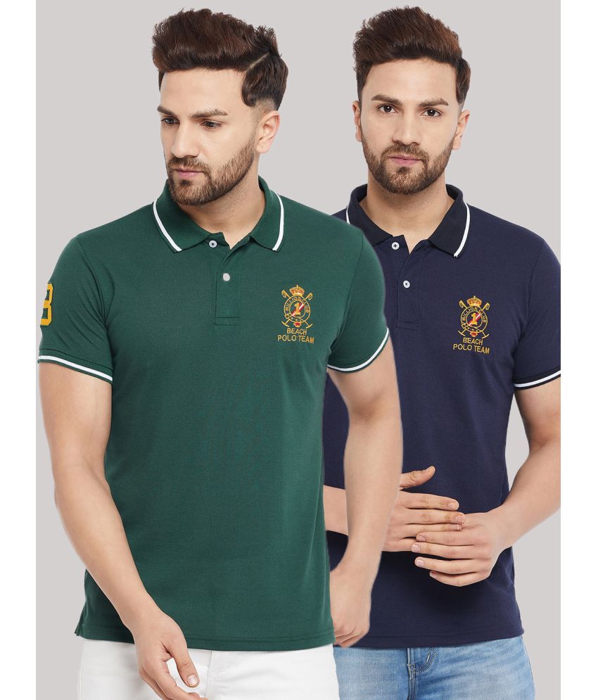     			The Million Club Pack of 2 Cotton Blend Regular Fit Solid Half Sleeves Men's Polo T Shirt ( Green )