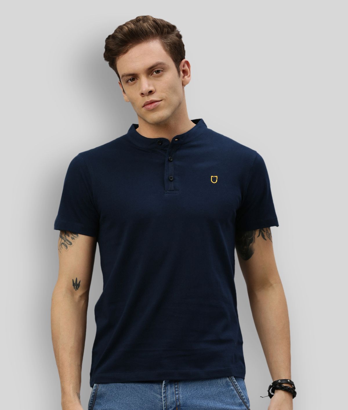     			Urbano Fashion - Navy Blue Cotton Slim Fit Men's T-Shirt ( Pack of 1 )