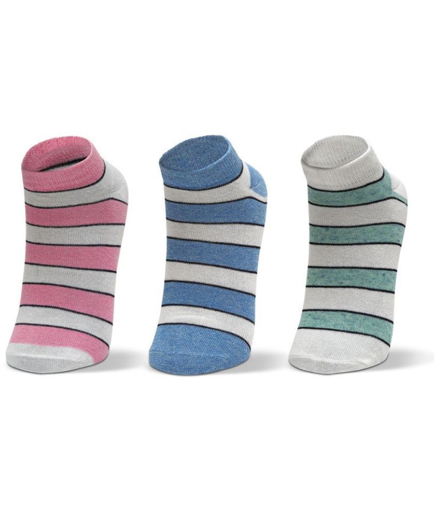 Williwr Unisex Blue Cotton Striped Combo Low Cut Socks ( Pack of 3 )