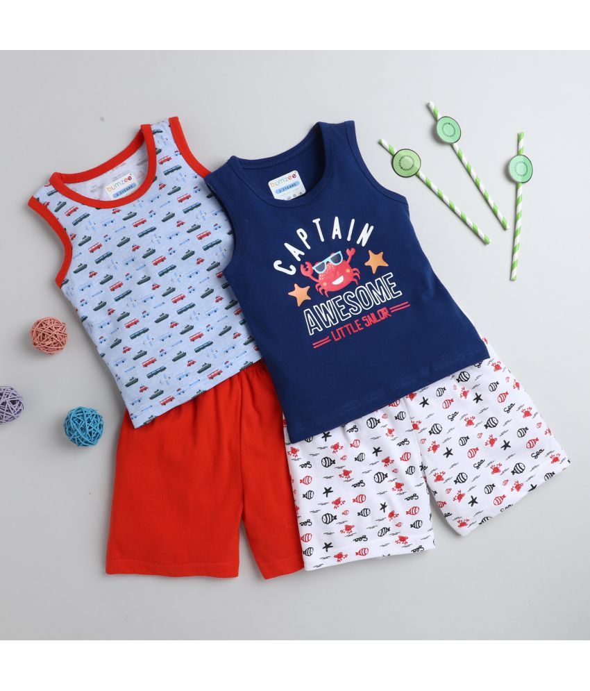     			BUMZEE Navy & Red Boys Sleeveless T-Shirt & Short Set Pack of 2 Age  - 4-5 Years