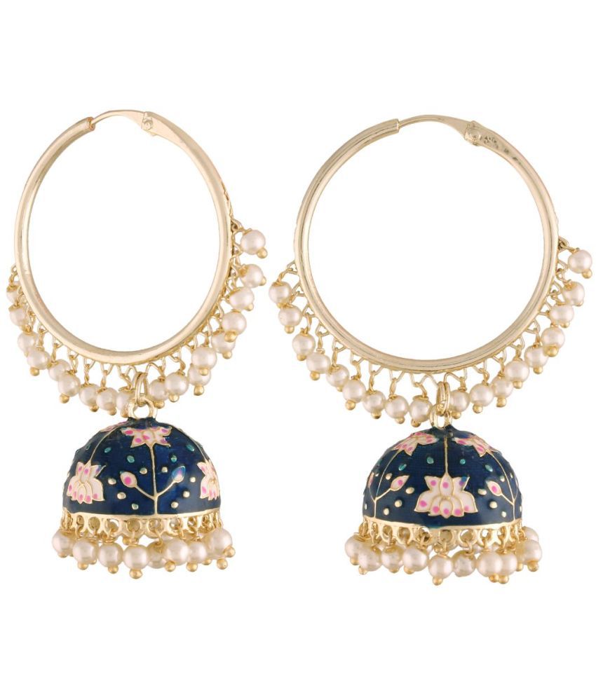     			I Jewels 18K Gold Plated Traditional Handcrafted Enamelled Jhumki Hoop Earrings for Women/Girls (E2915Bl)