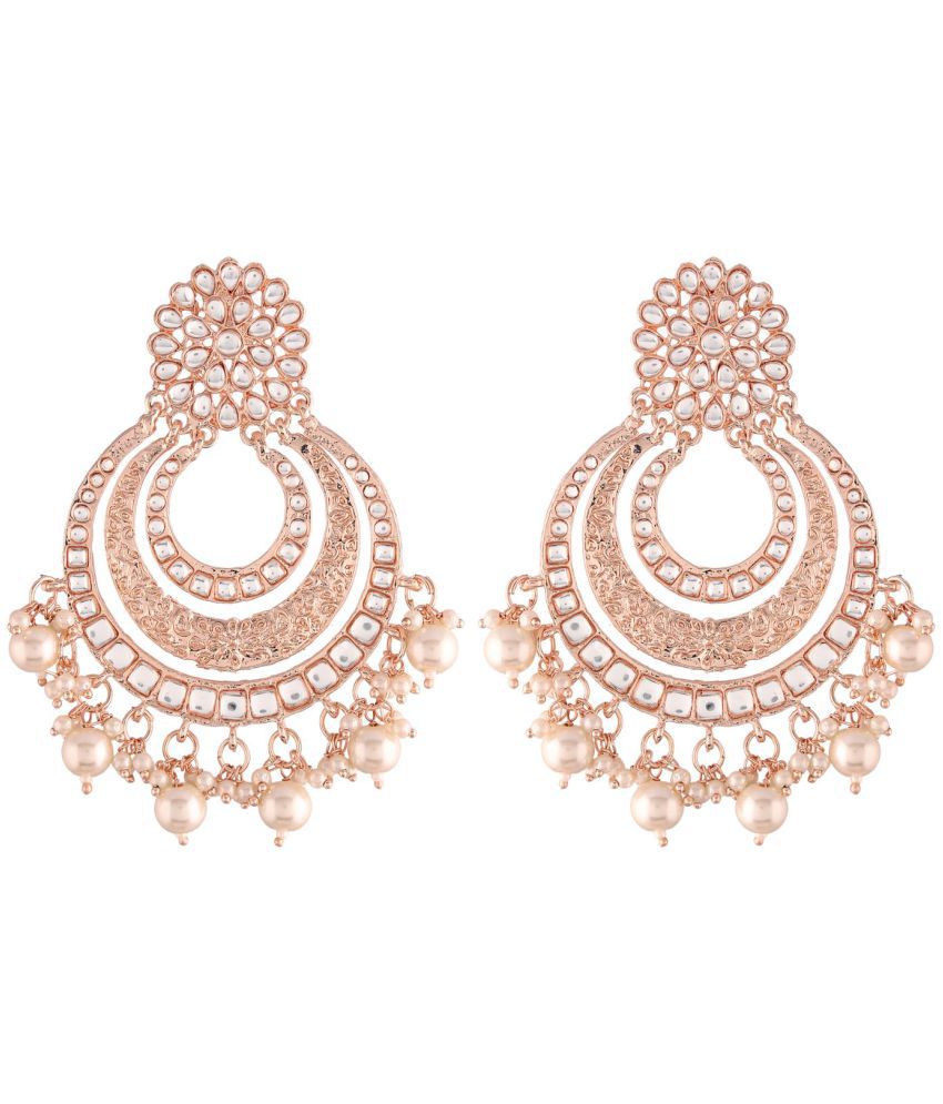     			I Jewels 18K Rose Gold Plated Kundan & Pearl Studded Chandbali Earrings (E2860RG)
