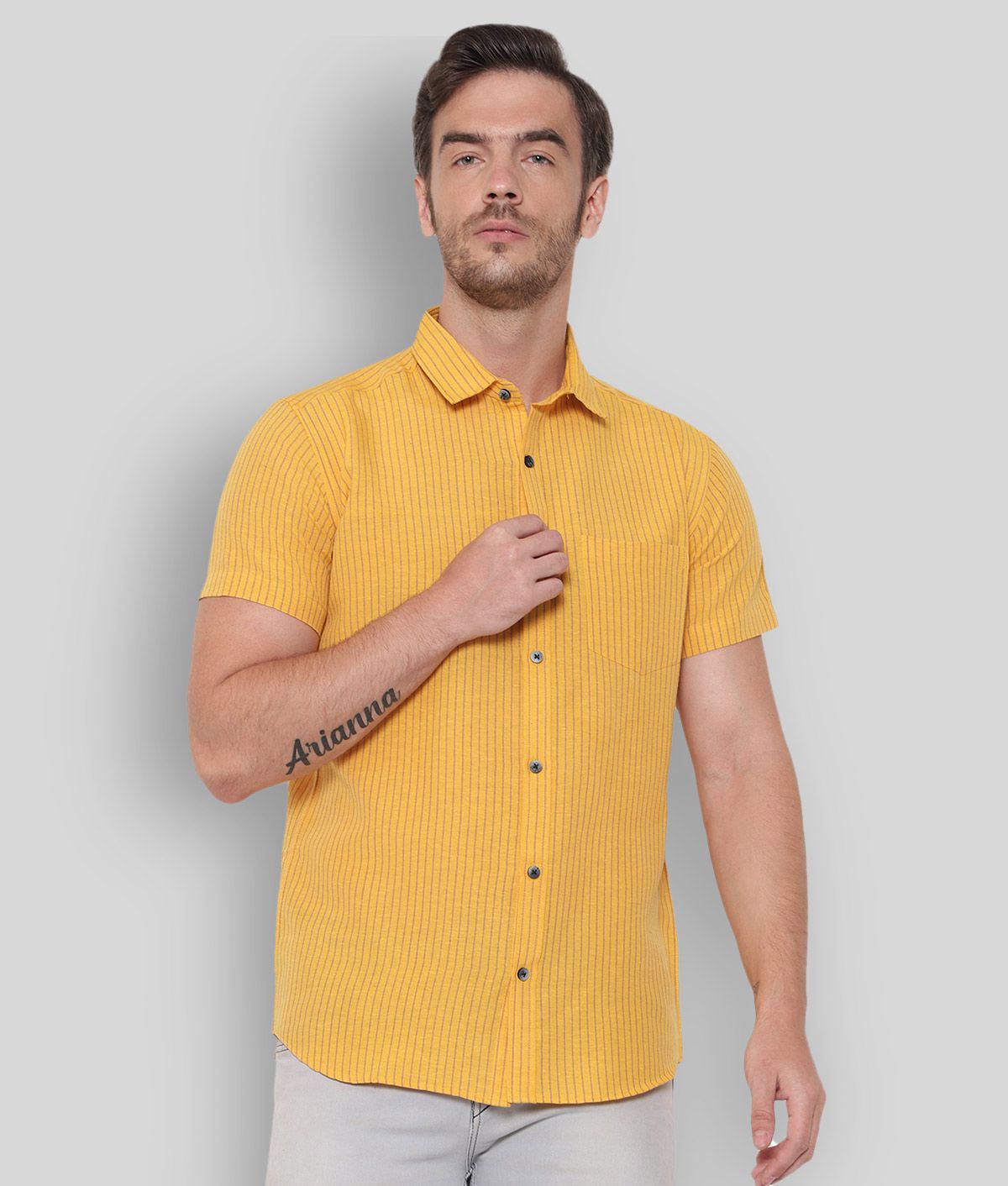     			Latest Chikan - Yellow Cotton Blend Regular Fit Men's Casual Shirt (Pack of 1)