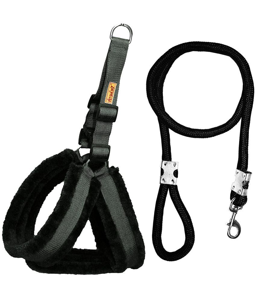     			Petshop7 Fur Padded  Nylon Dog Harness  &  Dog Leash & Rope Large (Chest Size - 29-35inch)