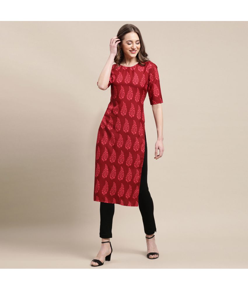     			1 Stop Fashion - Maroon Crepe Women's Straight Kurti ( Pack of 1 )