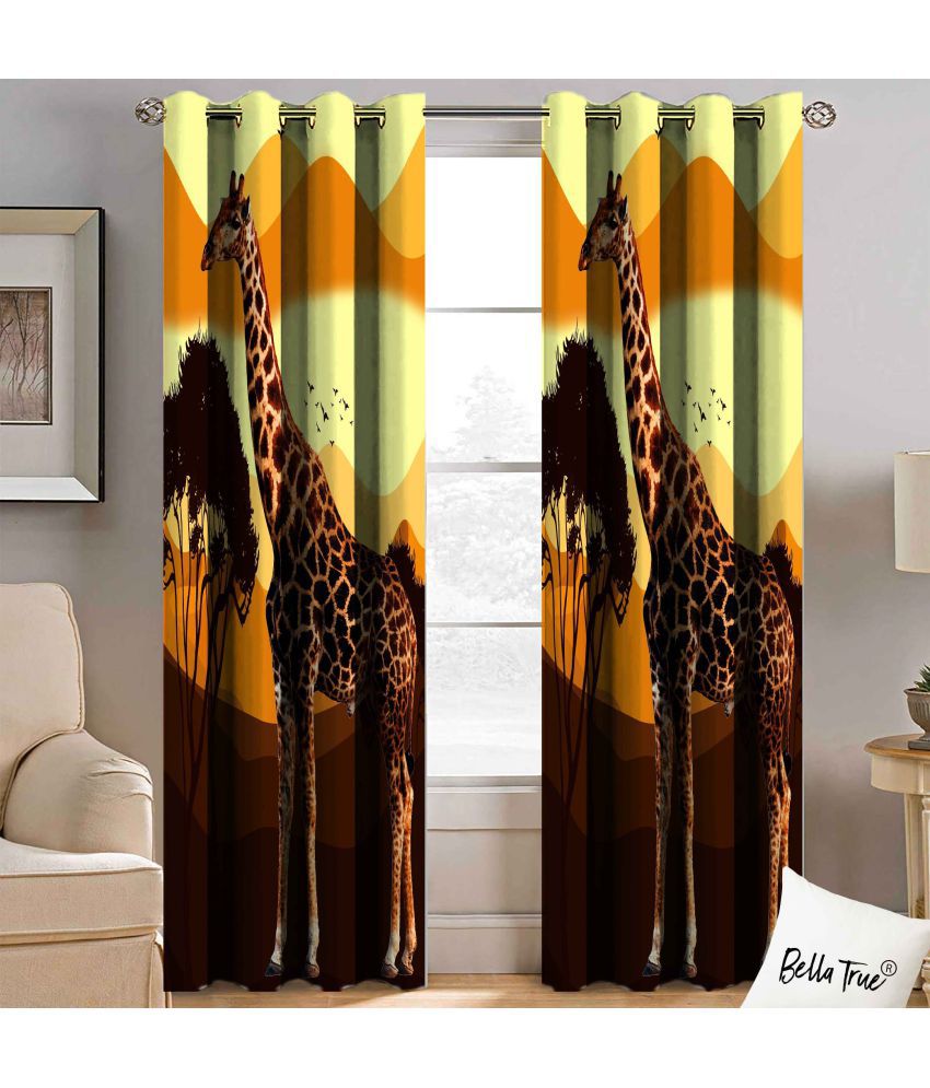     			BELLA TRUE  Set of 2 Door SemiTransparent Eyelet Polyester Multi Color Curtains ( 213 x 113 cm )