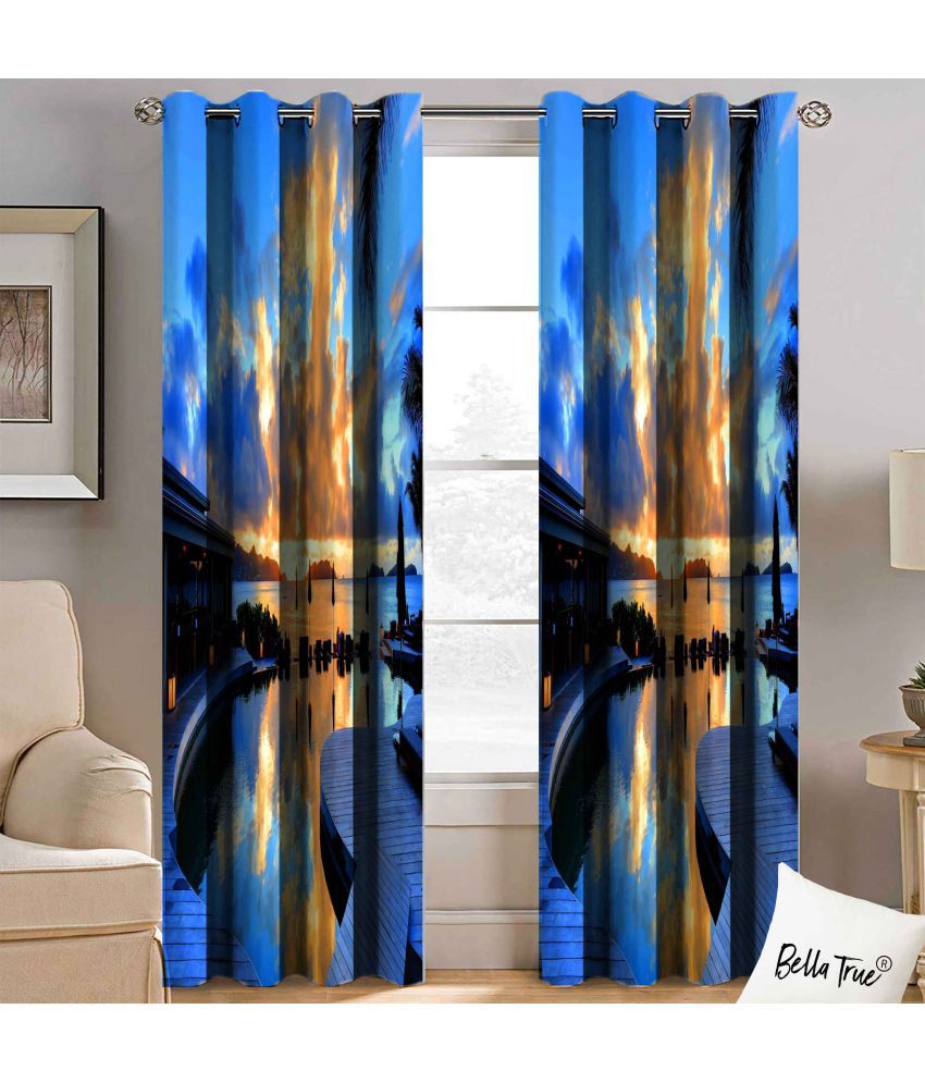     			BELLA TRUE  Set of 2 Door SemiTransparent Eyelet Polyester Multi Color Curtains ( 213 x 113 cm )