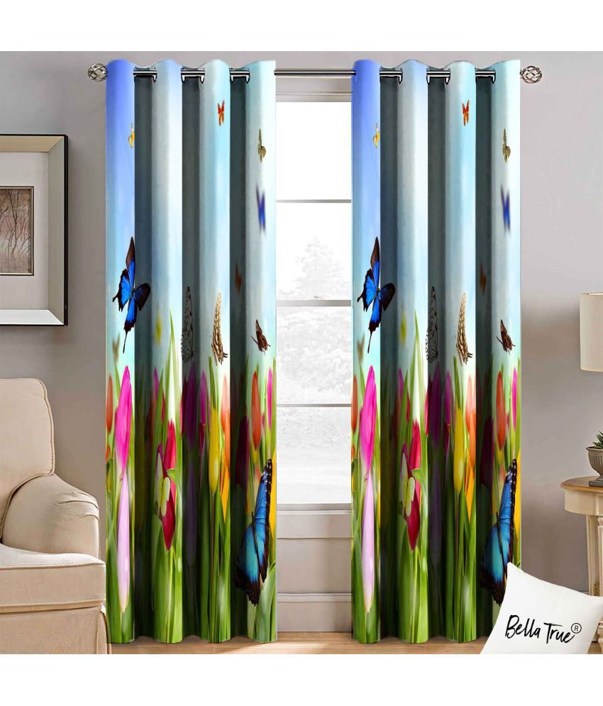     			BELLA TRUE  Set of 2 Long Door SemiTransparent Eyelet Polyester Multi Color Curtains ( 270 x 113 cm )