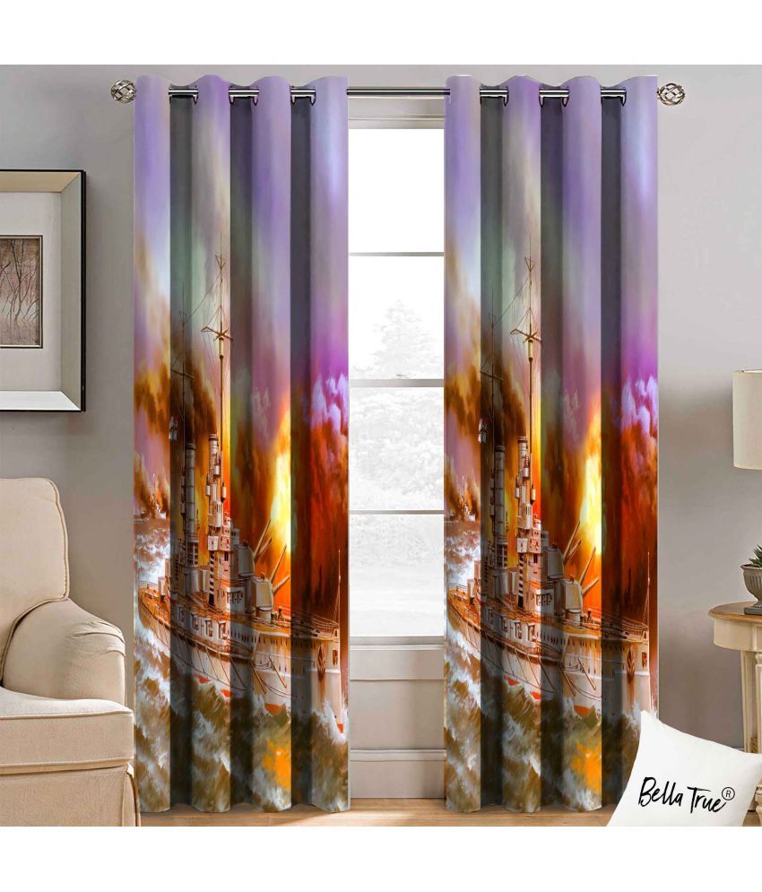     			BELLA TRUE  Set of 2 Long Door SemiTransparent Eyelet Polyester Multi Color Curtains ( 270 x 113 cm )