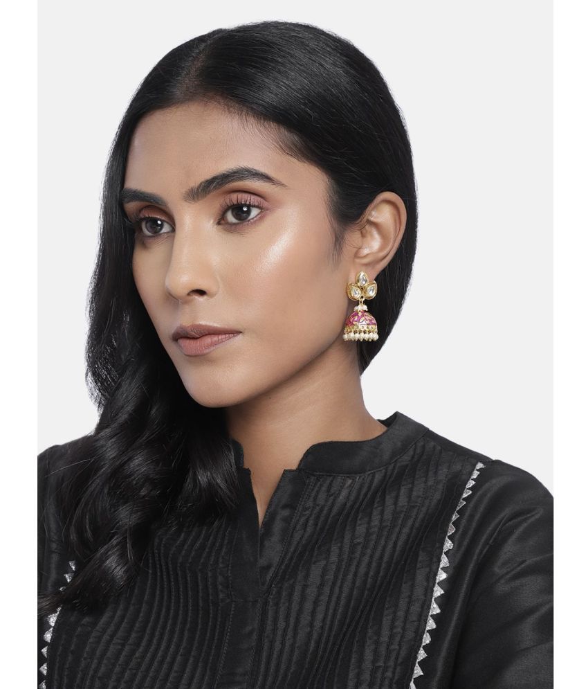     			I Jewels 18k Gold Plated Meena Work Pearl Studded Jhumki Earring For Women (E2924Pu)