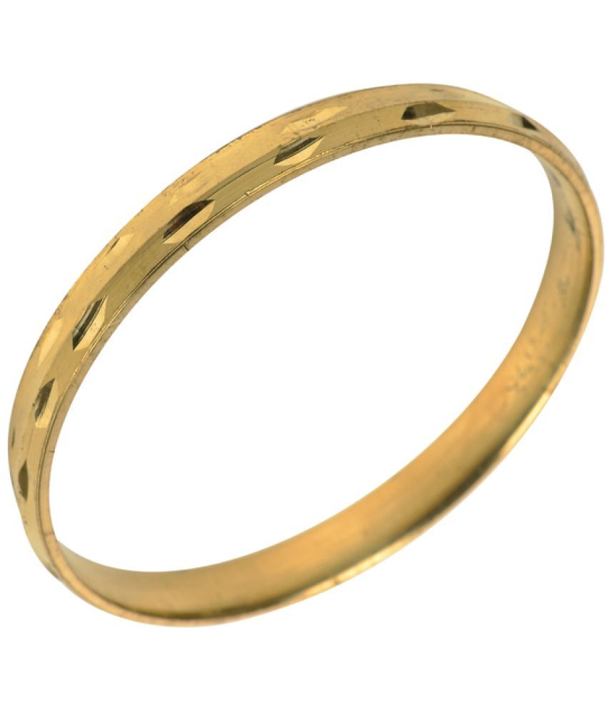     			KESAR ZEMS Pure Brass Gold Plated 10 MM With Groove Design kada Unisex Brass Kada {Diameter:6.3 CM} Golden.