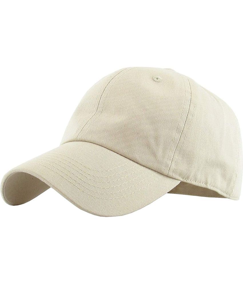    			PENYAN Beige Plain Cotton Caps