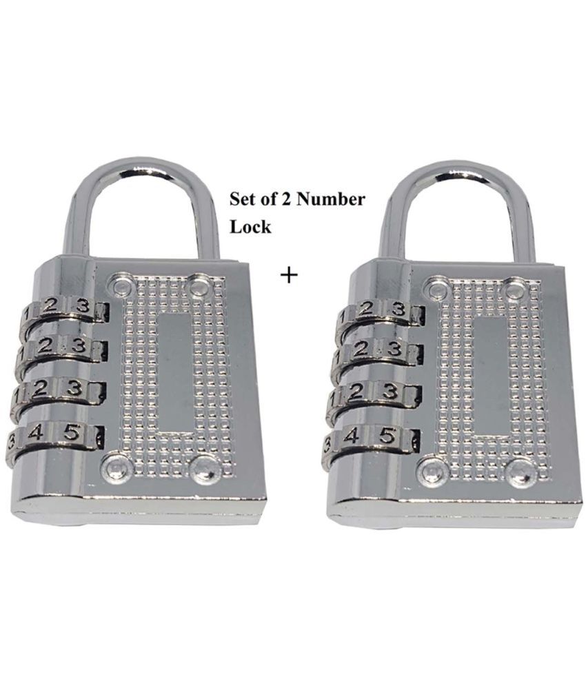 Unikkus Set of 2, 4 Digits number Combination Padlock for home, room, door, suitcase, luggage and multiple purpose silver lock