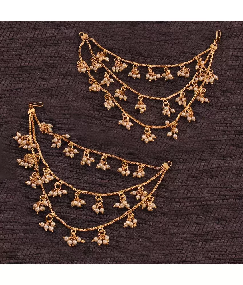 Indian Gold Triple Layer Jhumekis Ear Chain Hair Accessory For Women Girls  For WeddingParties  Sasha  3920439