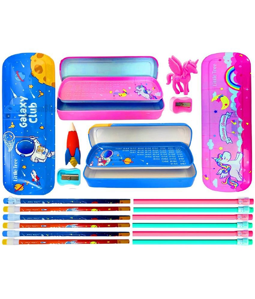     			FunBlast Stationary Kit for Girls Pencil Eraser Sharpener & Pencil Box - Stationary Kit Set for Girls/Birthday Gift – Pack of 2 Unicorn Stationary Kit Box & Space Galaxy Stationary Kit Box
