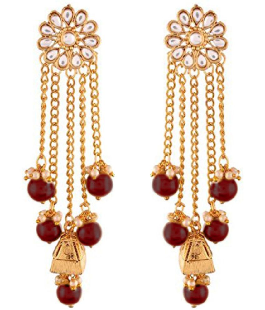     			I Jewels 18K Gold Plated Traditional Kundan & Pearl Studded Earring Set for Women/Girls (E2606M)