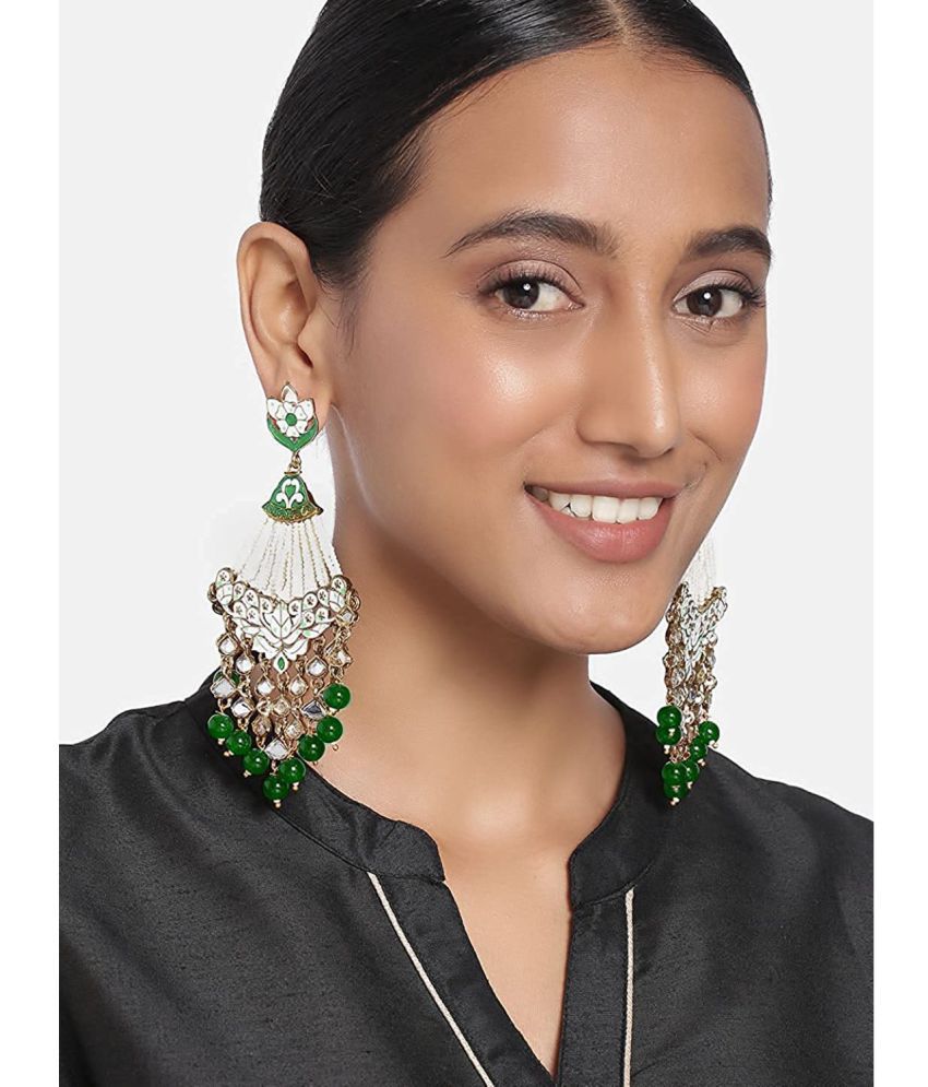     			I Jewels 18K Gold Plated Traditional Handcrafted Meena Work Earring Glided With Kundan & Pearls (E2792) (Green)