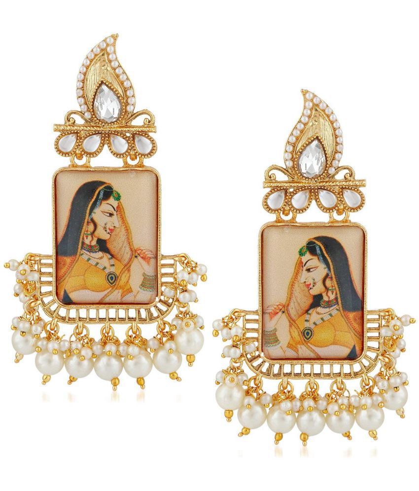    			I Jewels Multicolour Gold Plated Zinc Alloy Padmavati Kundan and Pearl Traditional Earrings for Women (E2641)