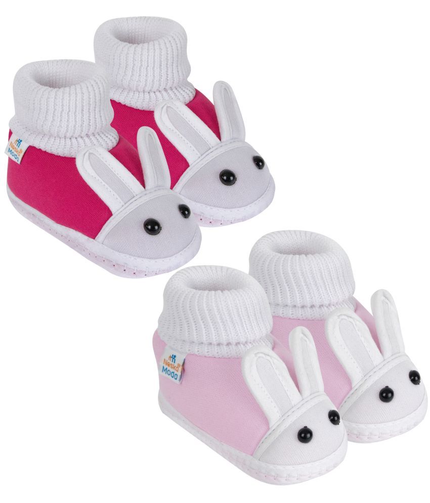     			Neska Moda Set of 2 Pair Baby Girls Rabbit Face Cotton Booties For 12 to 24 Months (Pink)