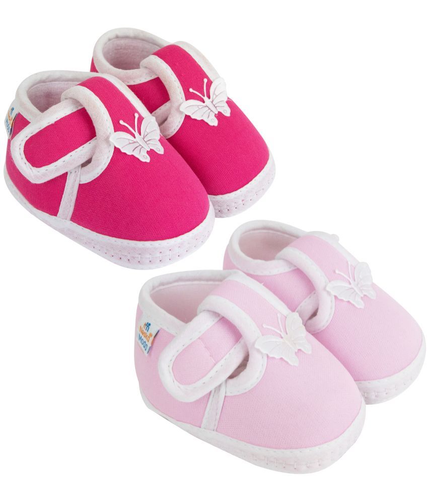     			Neska Moda Set of 2 Pair Baby Girls Velcro Cotton Booties For 12 to 24 Months (Pink)