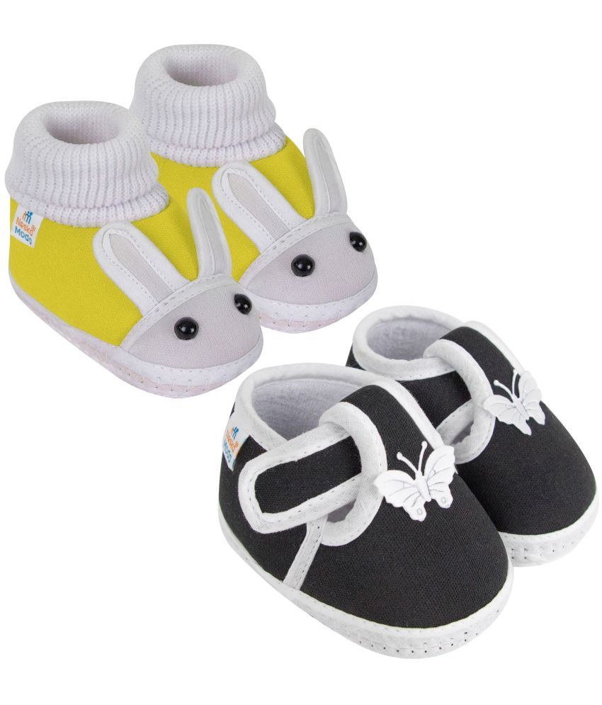     			Neska Moda Set of 2 Pair Baby Boys & Baby Girls Cotton Booties For 0 to 6 Months (Yellow,Black)