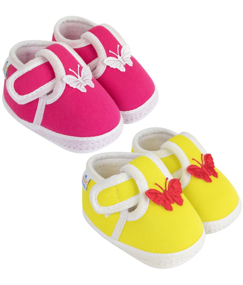     			Neska Moda Set of 2 Pair Baby Boys & Baby Girls Velcro Cotton Booties For 12 to 24 Months (Pink,Yellow)