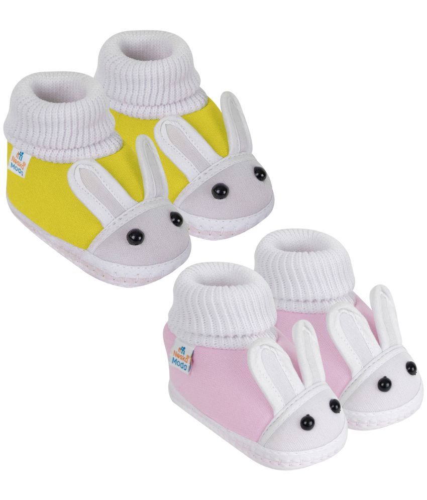     			Neska Moda Set of 2 Pair Baby Boys & Baby Girls Rabbit Face Cotton Booties For 12 to 24 Months (Yellow,Pink)