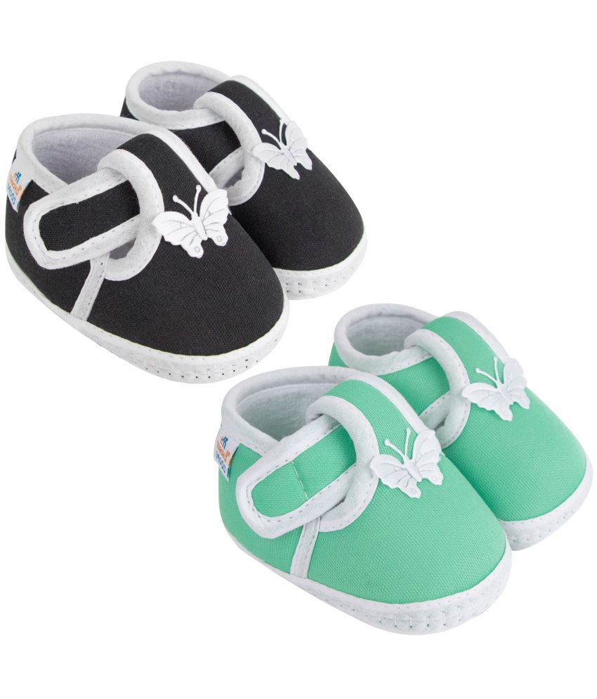     			Neska Moda Set of 2 Pair Baby Boys & Baby Girls Velcro Cotton Booties For 12 to 24 Months (Black,Green)