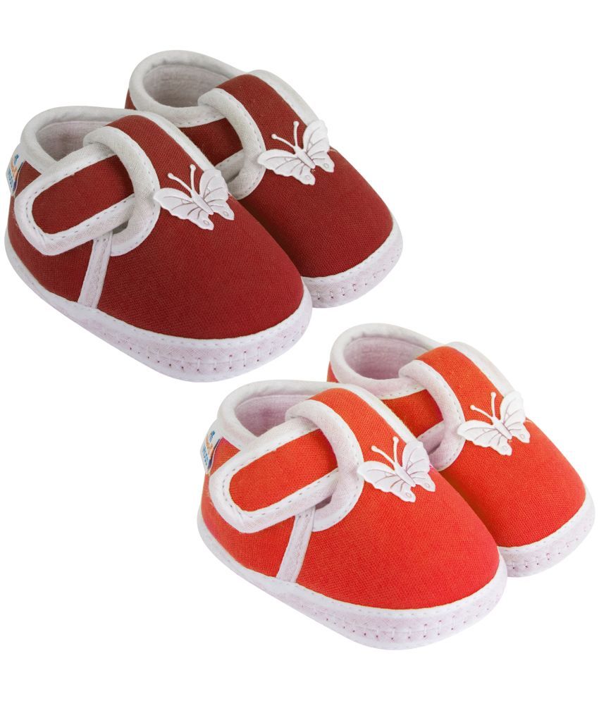     			Neska Moda Set of 2 Pair Baby Boys & Baby Girls Butterfly Velcro Cotton Booties For 0 to 6 Months (Red,Maroon)