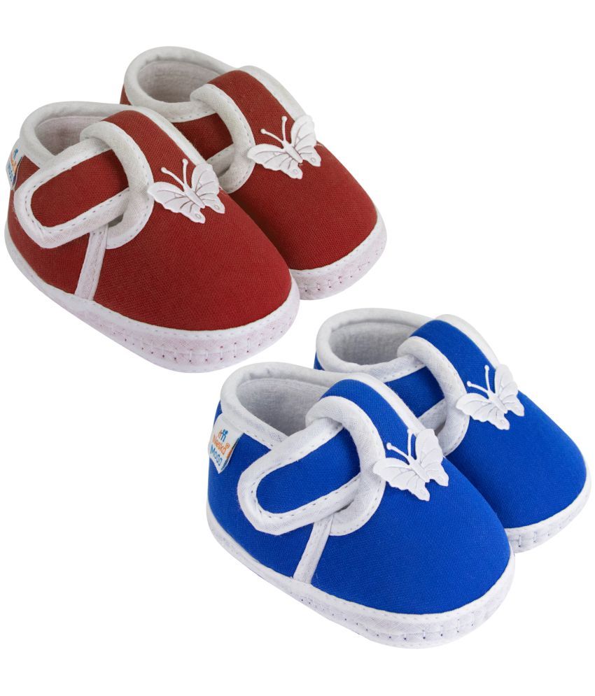     			Neska Moda Set of 2 Pair Baby Boys & Baby Girls Velcro Cotton Booties For 12 to 24 Months (Blue,Maroon)