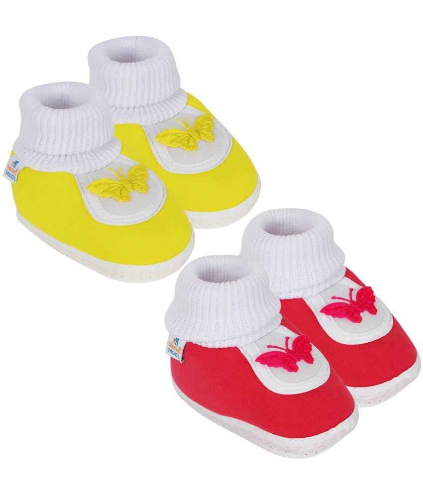     			Neska Moda Set of 2 Pair Baby Boys & Baby Girls Butterfly Cotton Booties For 12 to 24 Months (Yellow,Red)