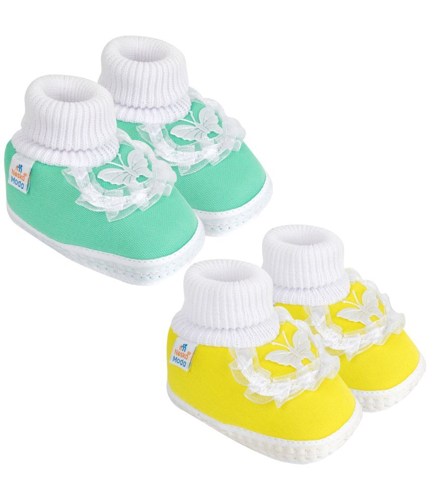     			Neska Moda Set of 2 Pair Baby Girls Butterfly Frill Cotton Booties For 0 to 6 Months (Green,Yellow)