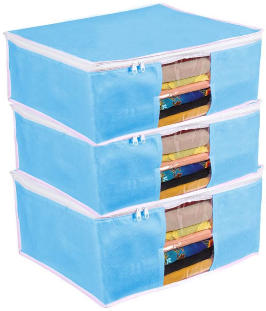     			PrettyKrafts Presents Blue Saree Cover Storage Bags for Clothes Combo Offer Saree Organizer for Wardrobe/Organizers for Clothes/Organizers for Wardrobe Pack of 3 -Blue
