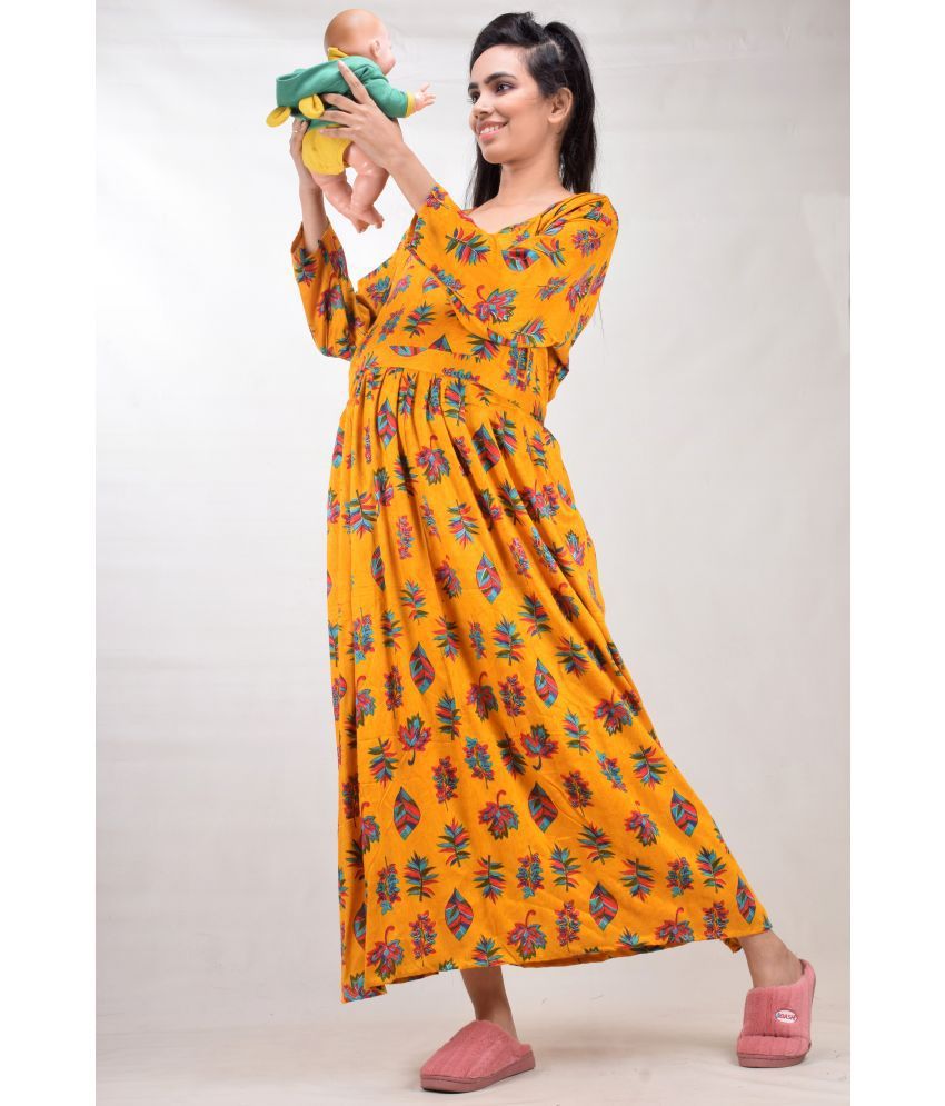     			CLYMAA Yellow Rayon Gown -