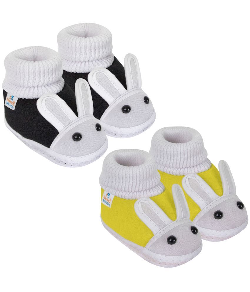     			Neska Moda Set of 2 Pair Baby Boys & Baby Girls Rabbit Face Cotton Booties For 12 to 24 Months (Black,Yellow)